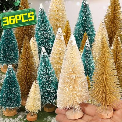 9/36PCS Miniature Artificial Christmas Tree Mini Sisal Snow Landscape Xmas Tree Ornament DIY Tabletop Festival Party Decorations
