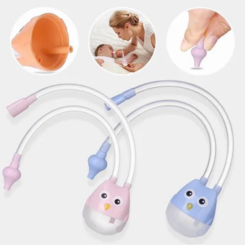 Manual Baby Nasal Aspirator Owl Shape Strong Hardness Comfortable Oral Suction Baby Safety Nose Cleaner Blue