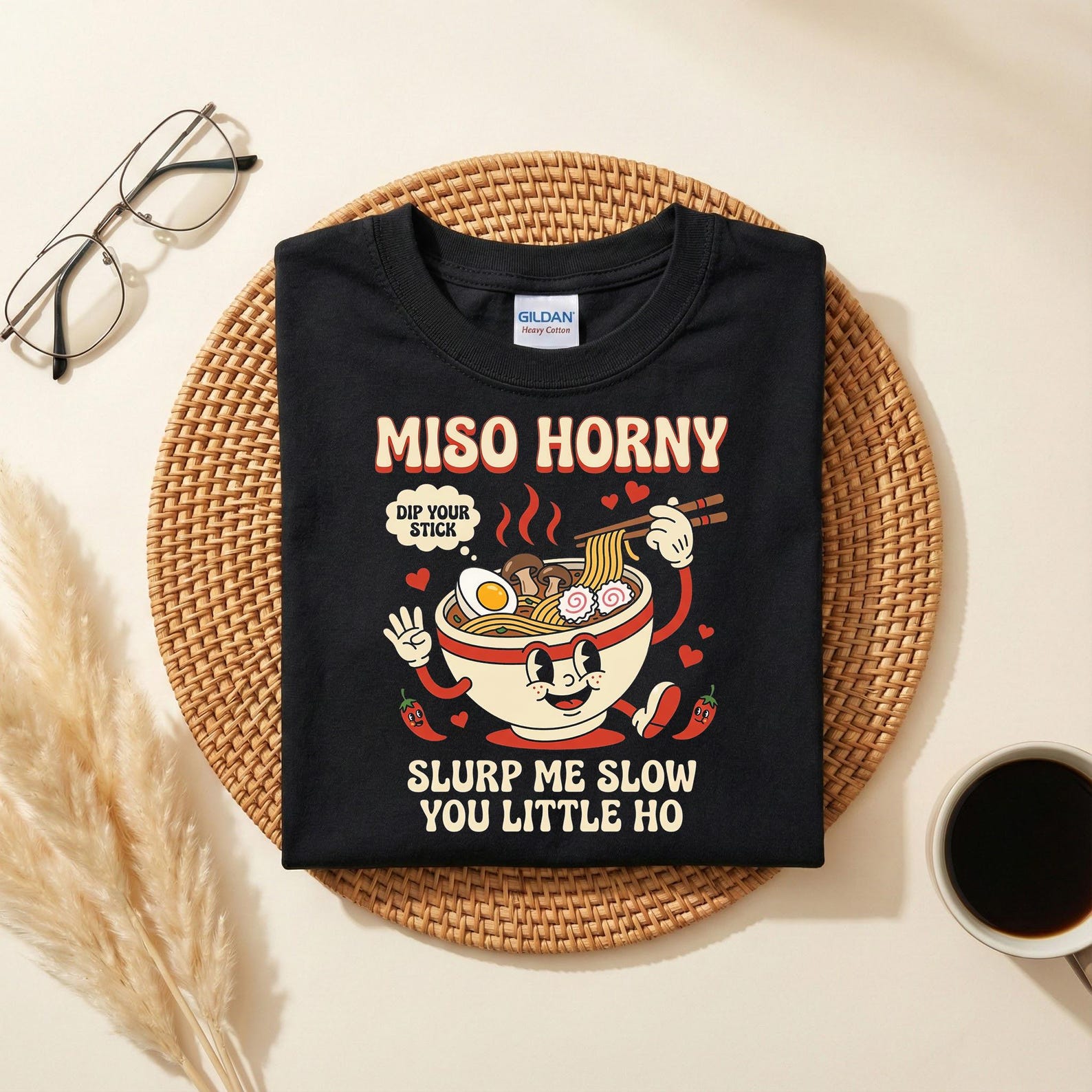 Miso Horny Ramen Shirt, Funny Ramen Pun Tee, Japanese Noodle Graphic T-Shirt, Adult Joke Ramen Lover Gift 2XL