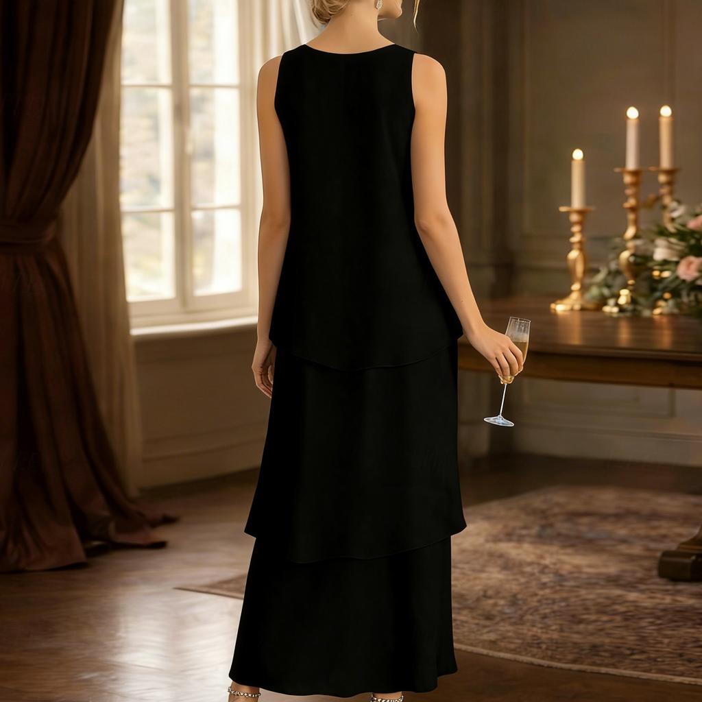 Sleeveless Layered Maxi Dress for Women Scoop Neck Loose Fit Tiered Chiffon Long Dress Elegant Flowy Summer Outfit