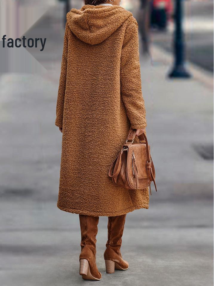 Women's Autumn & Winter Long Sleeve Plush Hooded Coat