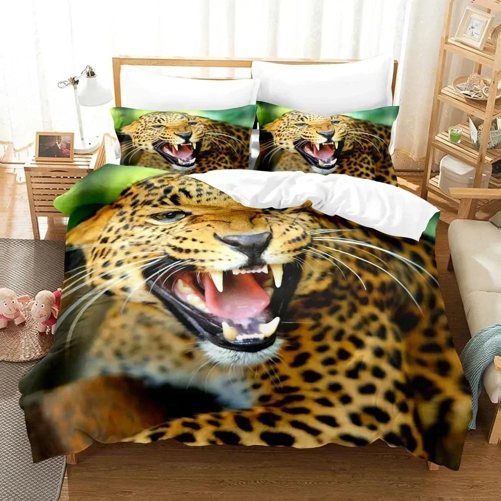 Black Leopard Duvet Cover Set Queen King Full Twin Size Print Bedding Set Wildlife Comforter Cover Microfiber Quilt Cover