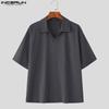 INCERUN Men Casual Turn-down Collar Short Sleeve Solid Color T-shirts
