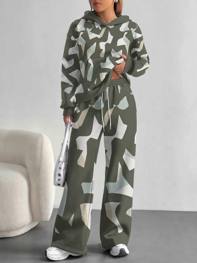 Dark Camouflage European And American Autumn And Winter Casual Long-Sleeved Suit Women'S Hooded Sweater And Trousers Two-Piece Set