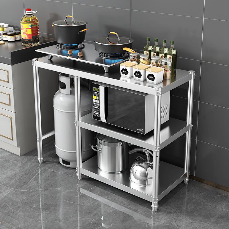 Stainless Steel Three-Tier Kitchen Storage Rack for Gas Cylinder, Stove, and Chopping Board