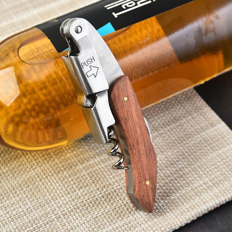Stainless Steel Red Wine Corkscrew Opener with Creative Wooden Handle 12*3cm