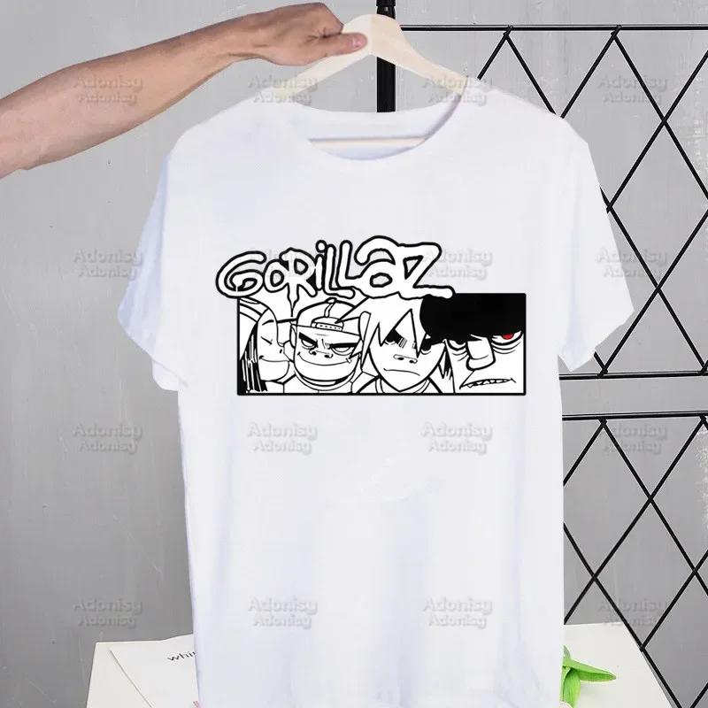 Gorillaz Modern Music Band Cartoon Men's Tshirt Cute Printing Shirt Mens Fashion T-Shirt For Men Casual Tops Short Sleeve