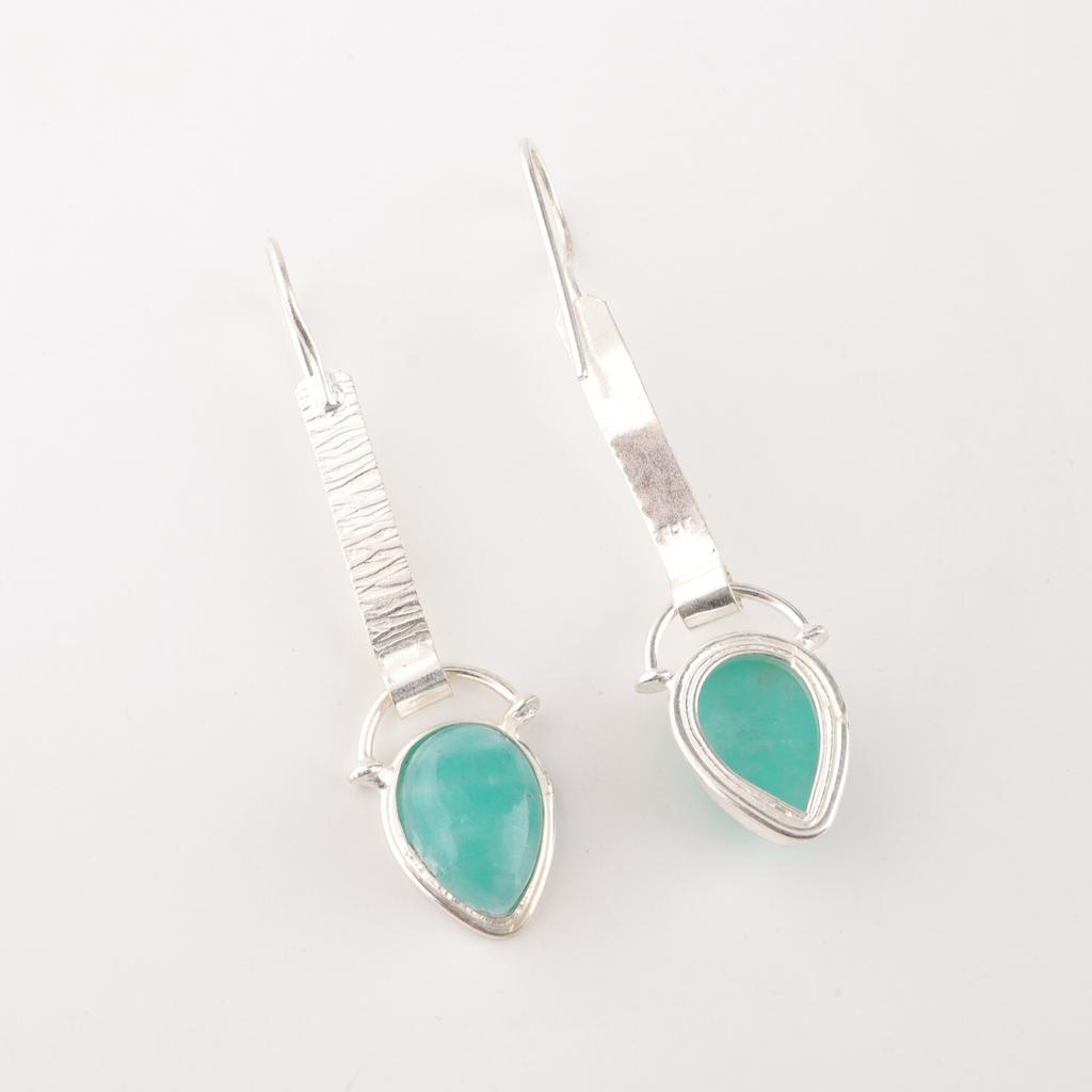 Amazonite Gemstone 925 Sterling Silver Handmade Earrings 2.3" Anniversary Gift EE-166-23