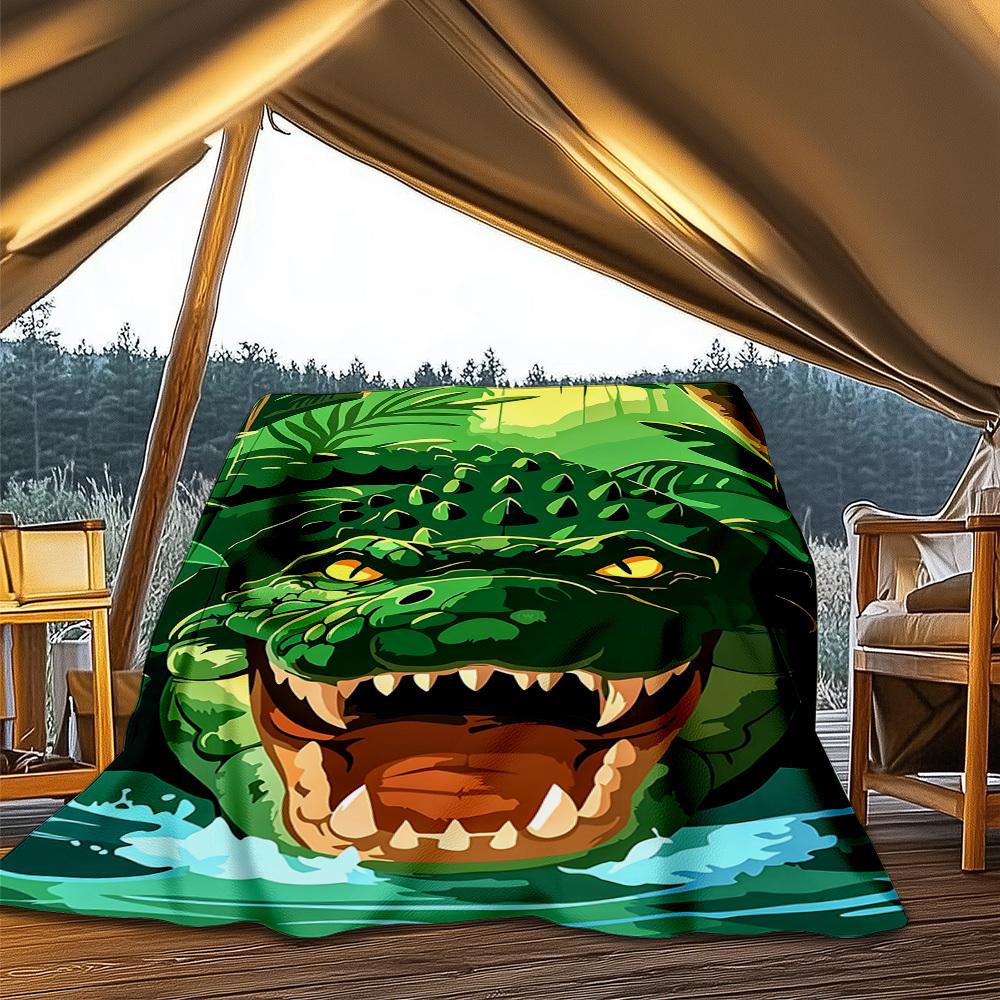 

1pc Crocodile Print Throw Blanket Polyester Fiber, Lightweight Flannel, Soft & Warm, All Season Use for Outdoor, Camping Digital Print 80x120cm