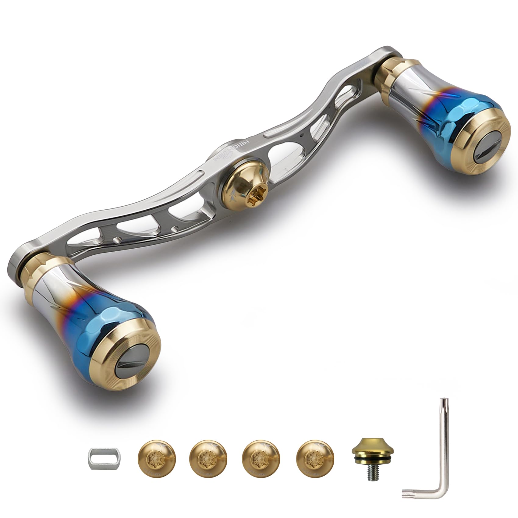 

HEIGHTEN Baitcasting Reel Handle for Abu Aviation Aluminum Aurora Series Gunmetal V2.0 90mm/105mm/115mm Shimano, Daiwa, Garcia, (V2.0-105mm - & Gold)