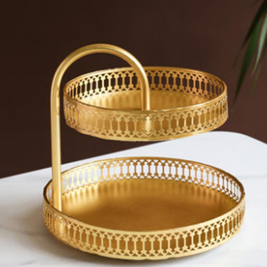 Double Layer Pastry Tray Decorative Copper Gold Biscuits Dessert Display Plate for Wedding Double Layer Pastry Tray Pastry Tray