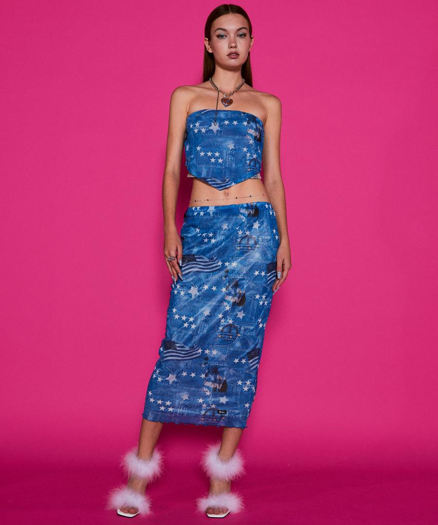 Buddy Collage Mesh Low-Rise Skirt Light Blue