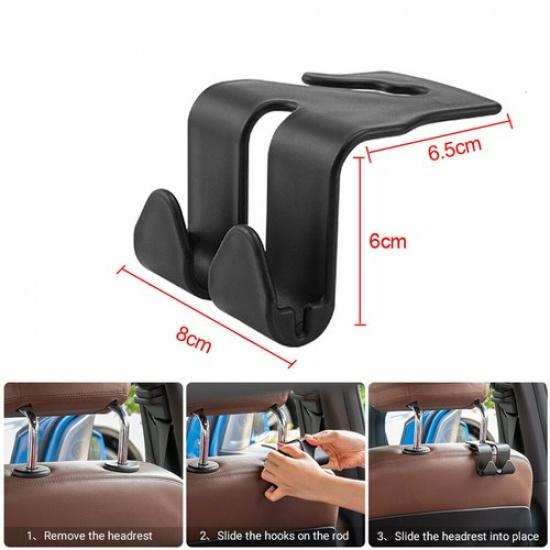 2pcs Car Seat Back Headrest Hook Hanging Storage Bag Hanger Organizer Holder Set