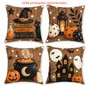 4 Peças Capas de Almofada Decorativas Rústicas Boêmias Adequadas para Decoração de Halloween e Outono, Capas de Almofada de Abóbora Bruxa Gato com Fecho de Zíper, Pil Não Impresso