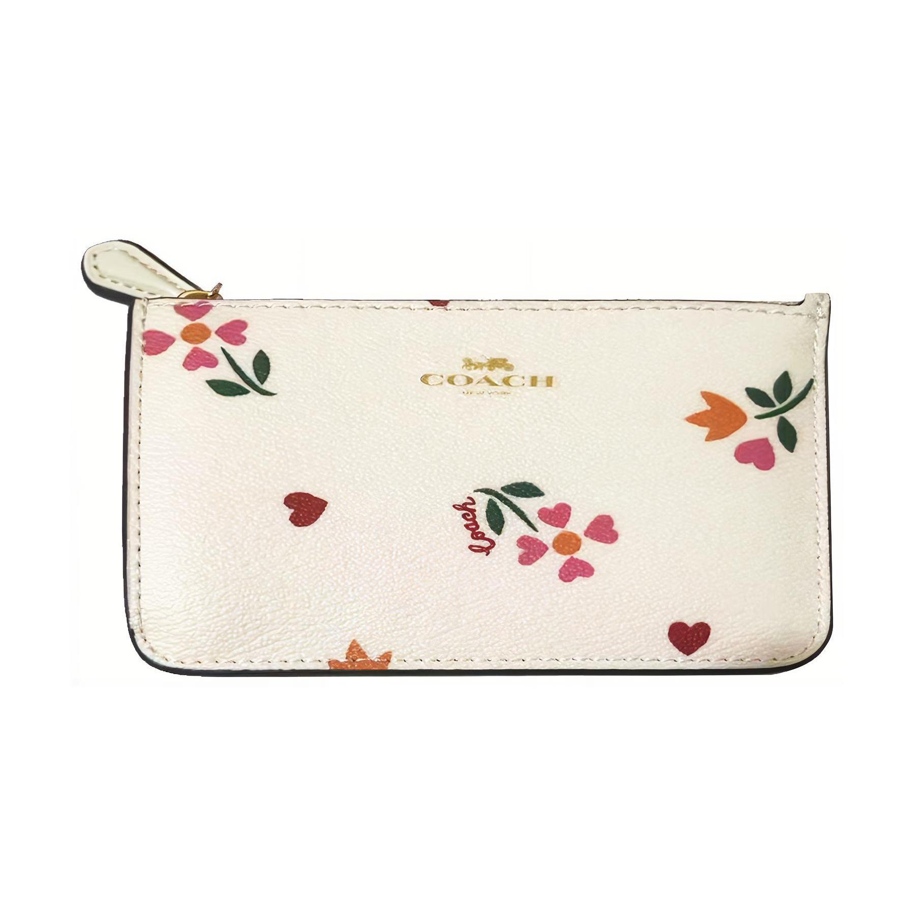 

New COACH Corner Zip Leather Wrist Bag Coin Purse Wallet Women s White CI673G-IMCAH 13.0*2.5*8.9CM