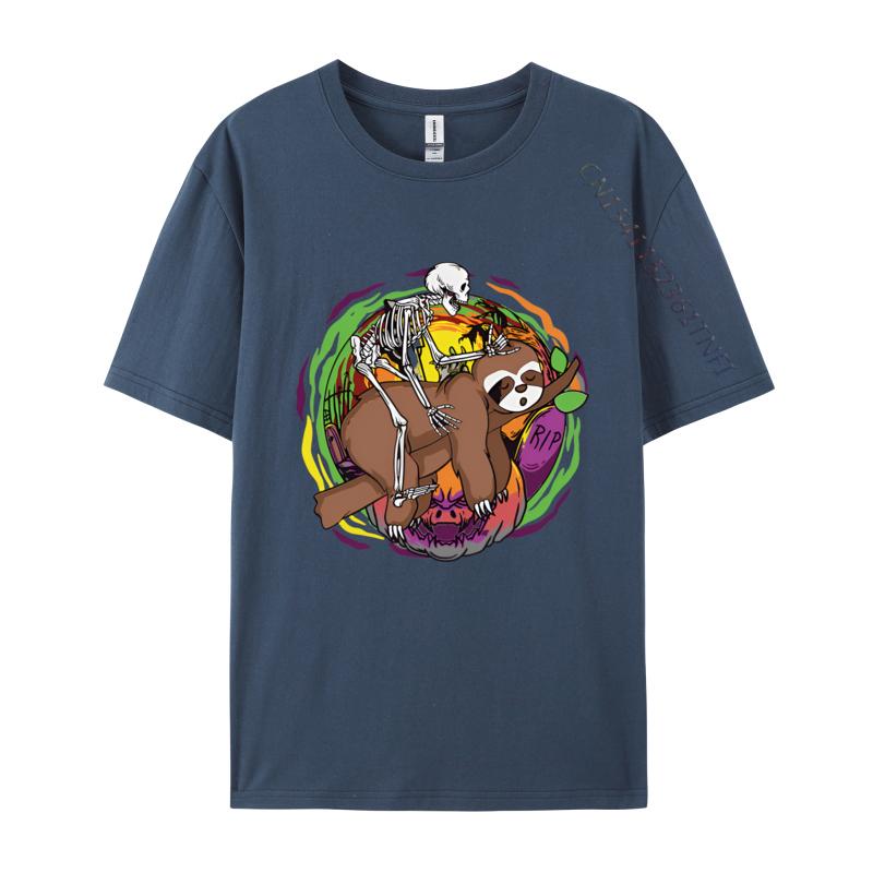 Skeleton Riding Sloth Lazy Halloween TShirt Hot Sale Boy Tops T Shirt Printed On Tshirts Cotton T Shirts For Unisex