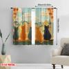 2pcs,2D Plane Printing Pattern Curtains Urban Feline View Durable 100% Polyester Fabric (without Rod) Gifts Use for Bedroom