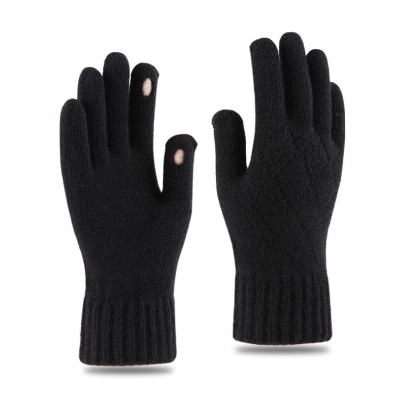 Gloves Men's autumn and winter warm cycling thickened knitted wool cold-proof outdoor riding velvet gloves
