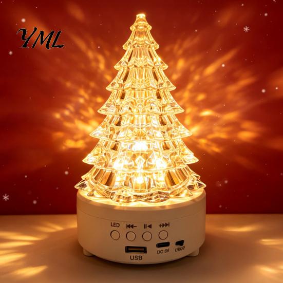 Multifunctional Audio Lamp Crystal-Like Christmas Tree Light, Wireless Music Player LED Table Centerpiece Color Changing Bedside for Bedroom