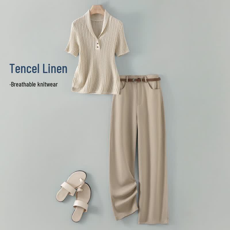 IHIMI Lyocell Linen Knit Shirt & Pants Set M