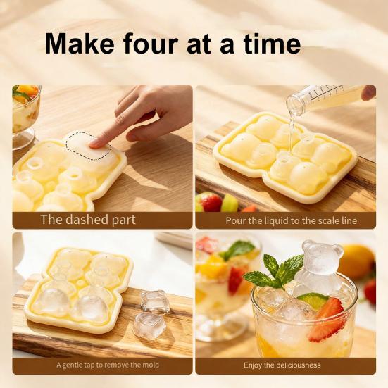 Bear Shape Ice Cube Mold 4-Cavity Silicone Ice Tray Easy Release