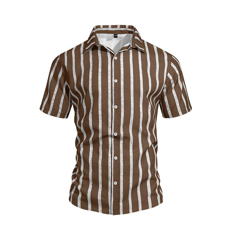 Summer 2026 Men's Slim Fit Short Sleeve Shirt Collared Striped Beachwear Casual Fashion European Style