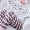 2Pcs/Set O-Neck Long Sleeves Pockets Elastic Waistband Loose Fit Flannel Pajamas Women Winter Heart Print Patchwork Color Plush Top Pants Homewear Set