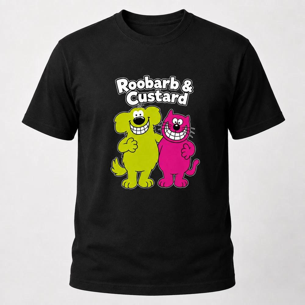 Roobarb Custard Retro Cartoon TShirt Black Unisex Tee Vintage TV Style UK S