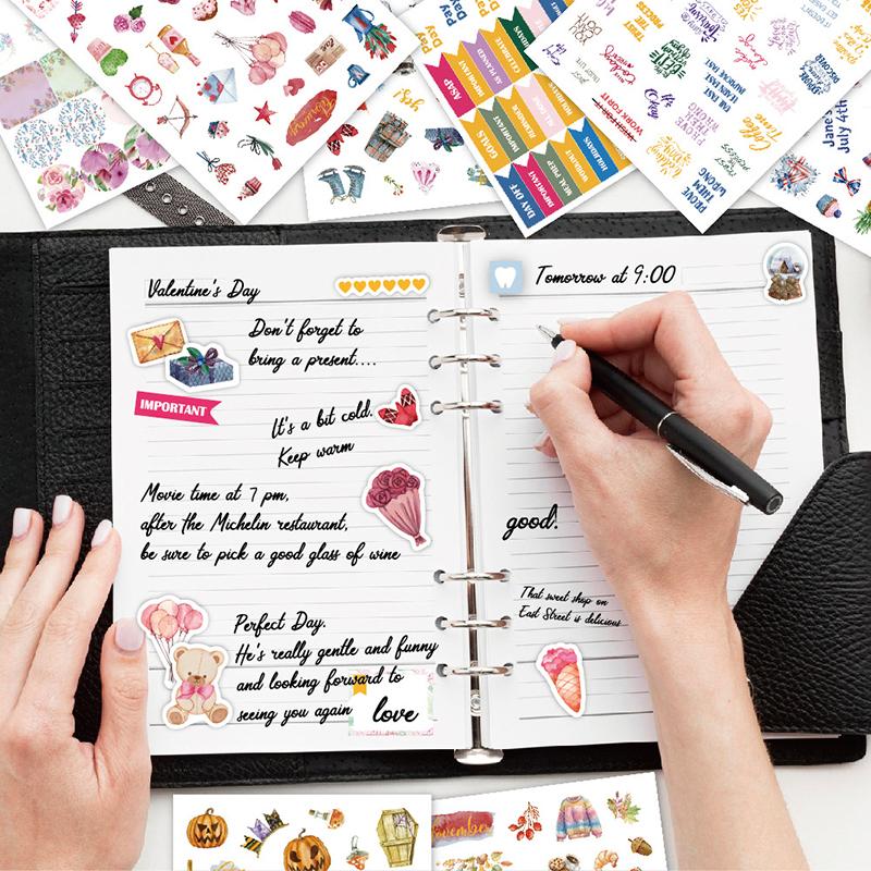 785Pcs Vintage Planner Decals Set Semi-Matte Paper Seals Reusable Irregular Shapes With 12 Month For Journaling English Language