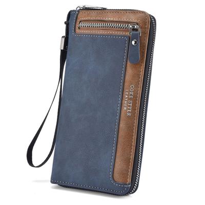 Portafoglio da Uomo Retro Lungo Grande Capacità Pelle Nabuk Fermasoldi Multi Posizione per Carte Borsa con Cerniera Borsa per ID Portamonete Multifunzionale