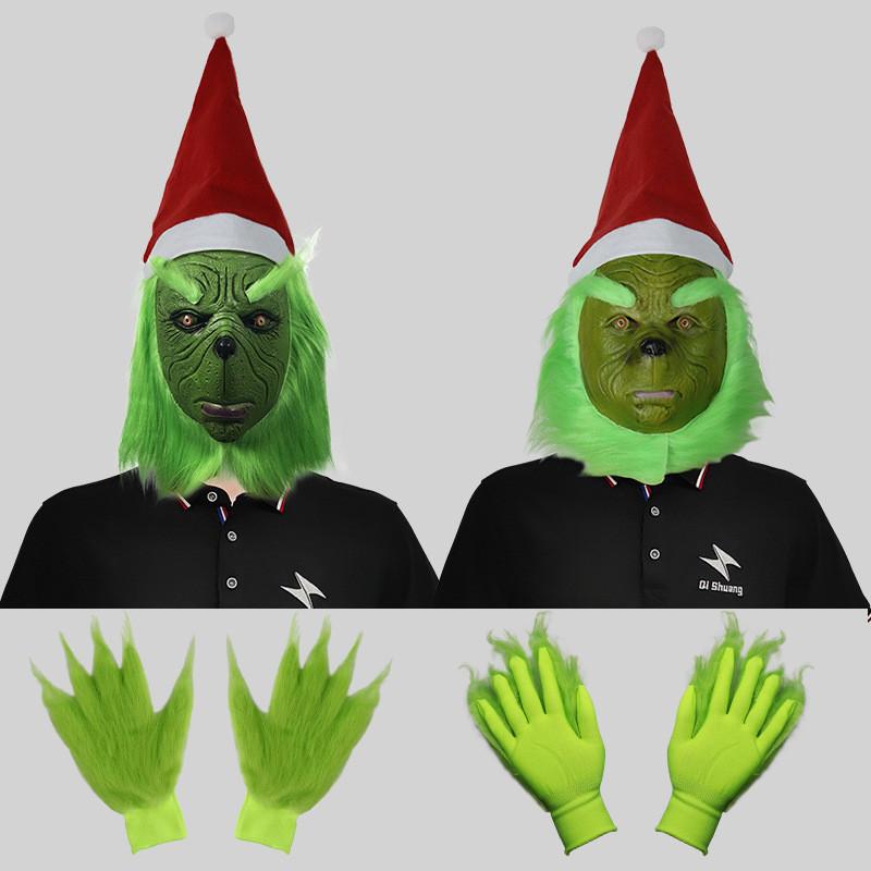 Hilarious Grinch Mask And Green Furry Gloves Set Ideal For Christmas Parties And Halloween Celebrations