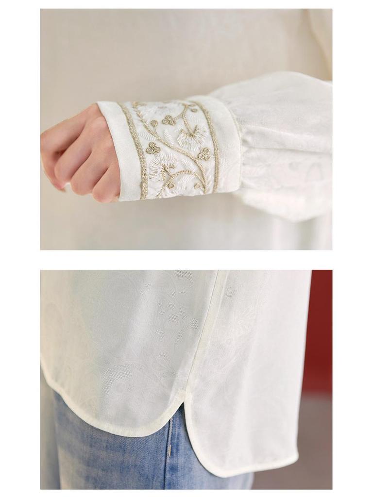 New Autumn Silk Velvet Chinese Style Women's Round Neck Long Sleeve Shirt