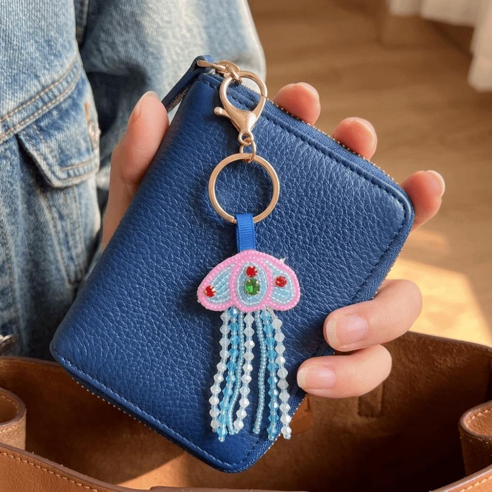Handmade Jellyfish Patch Keychain Rhinestone Beads Bag Charm Handmade Keychain Holiday Gift