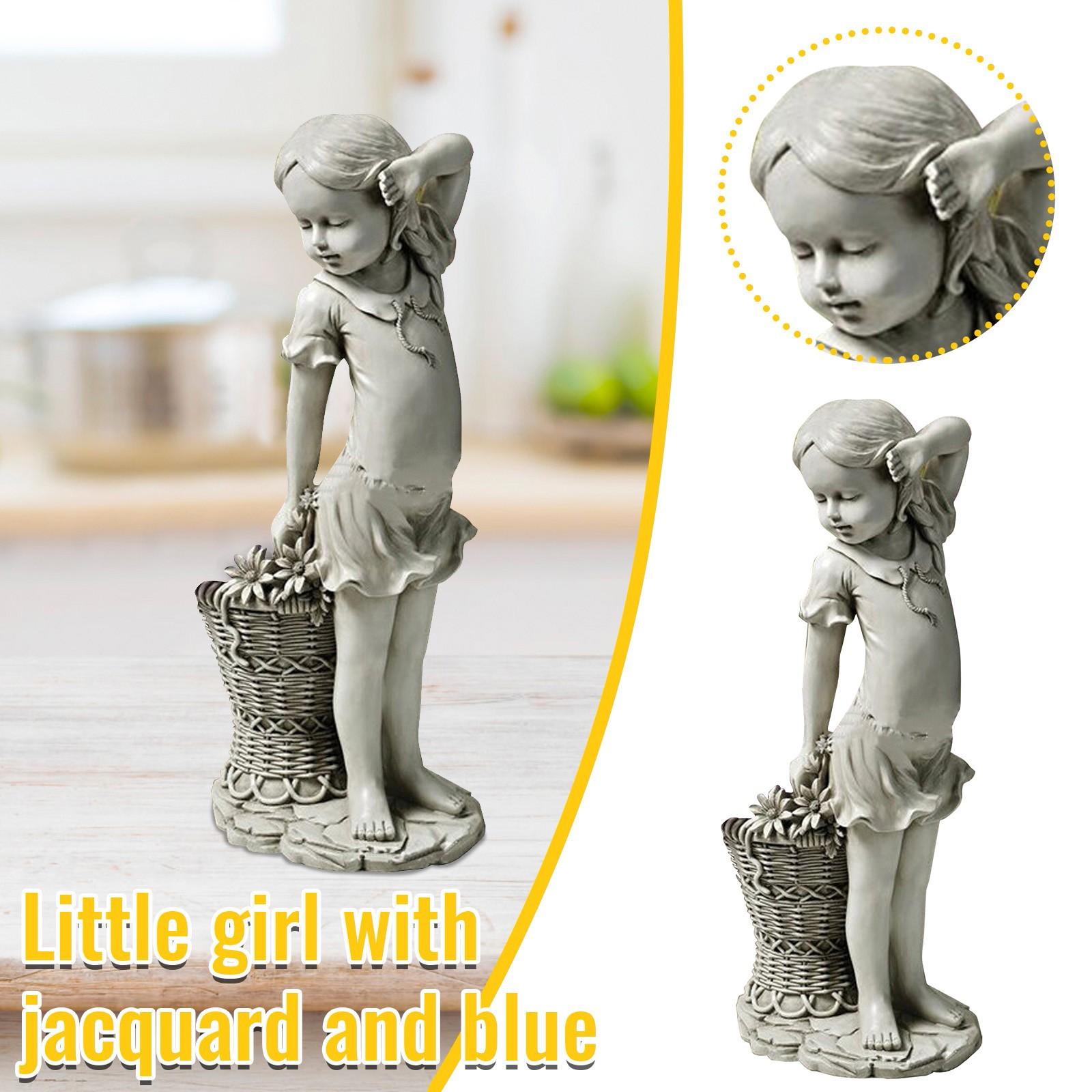 

Resin Ornaments Stand Standing Little Girl Flower Basket Outdoor Garden Gift
