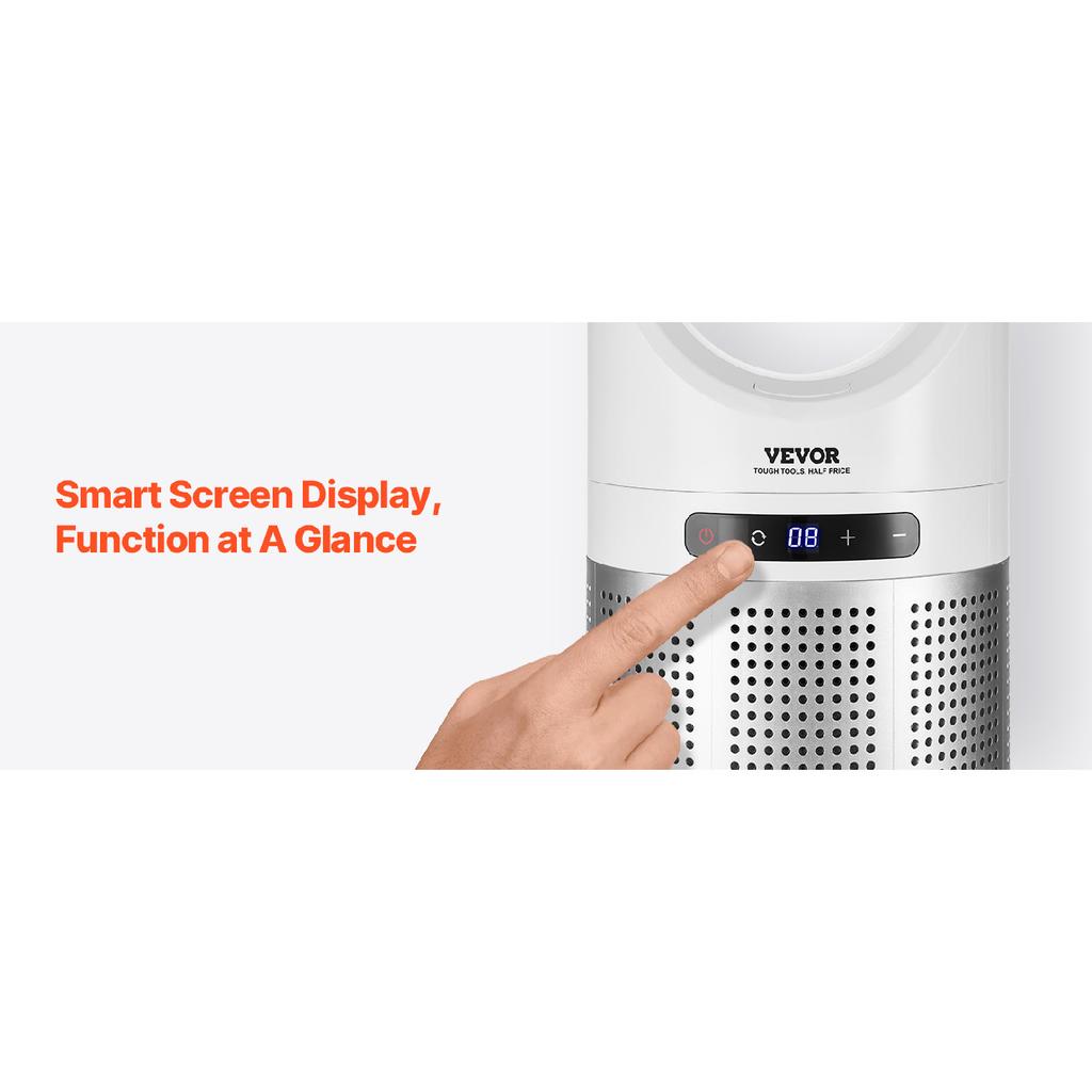 VEVOR Tower Fan Bladeless 15.4ft/s Velocity Floor Blows Cold Air 80° Oscillating 8-Speed Fans 8e Control & Air Purification Mode
