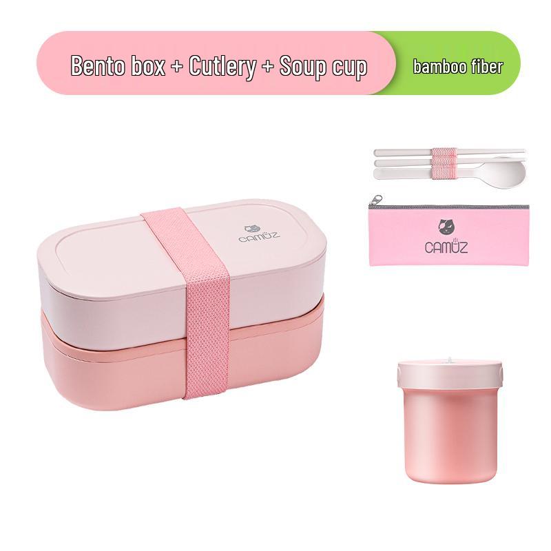 Microwaveable Japanese Double-Layer Bento Box - Portable, Sealed & Divided for Office Workers