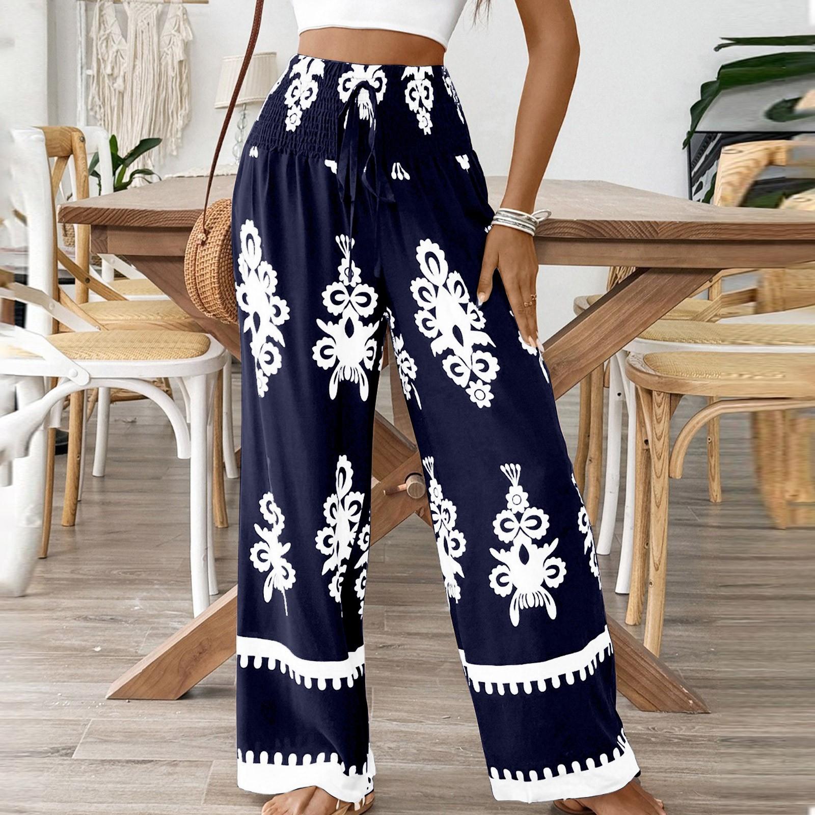 

Женские повседневные свободные модные брюки на весну и лето с высокой посадкой, с принтом, широкие штанины L