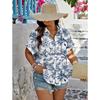 Summer New Fashion Women's Short-sleeved Striped Love Print Casual Shirt