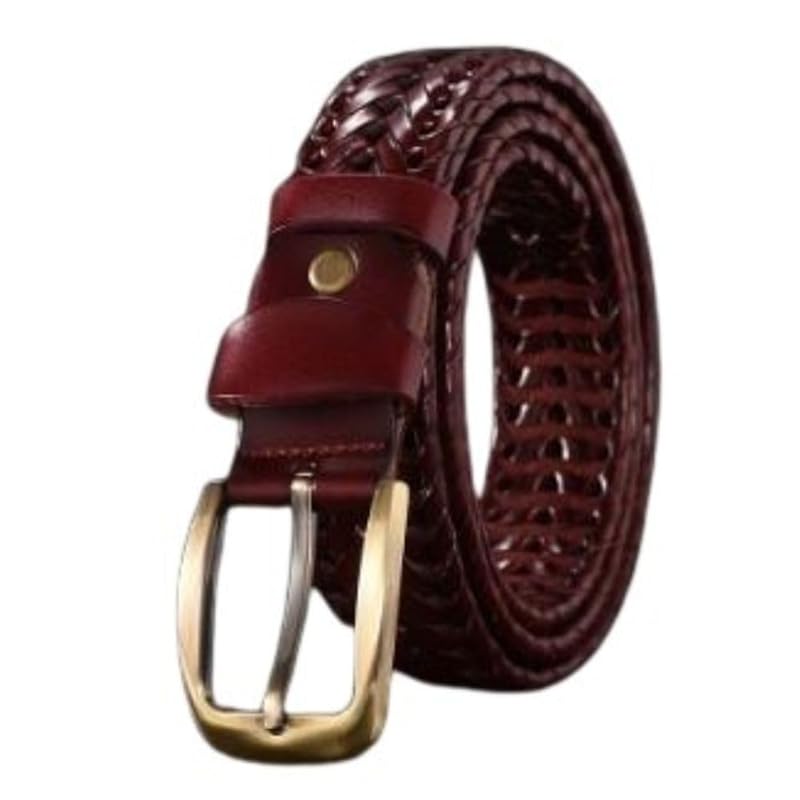 

[ASPALAND] braid men s belt buckle book cowhide leather business casual length adjustment Possible (wine red)