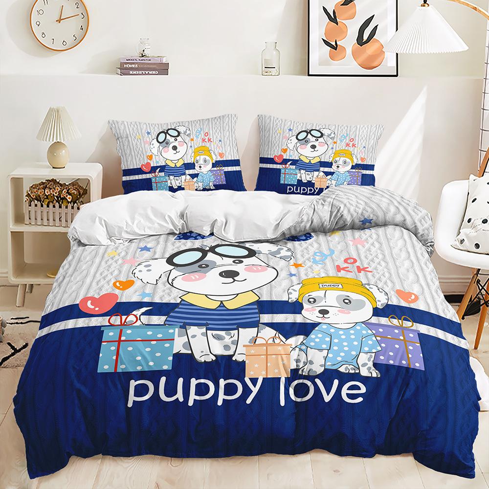 Bed Three-Piece Animal Cartoon Illustration Children'S Room Kit Quilt Cover Two-Piece Bedroom