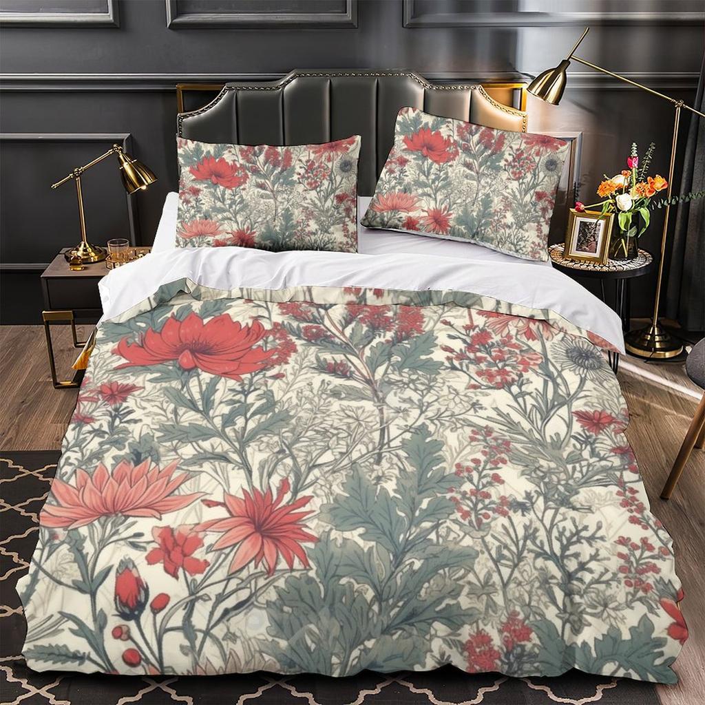 3D Digital Printing Hand-Painted Flower Series Quilt Cover Pillowcase Two Or Three-Piece Set Polyester Abraded