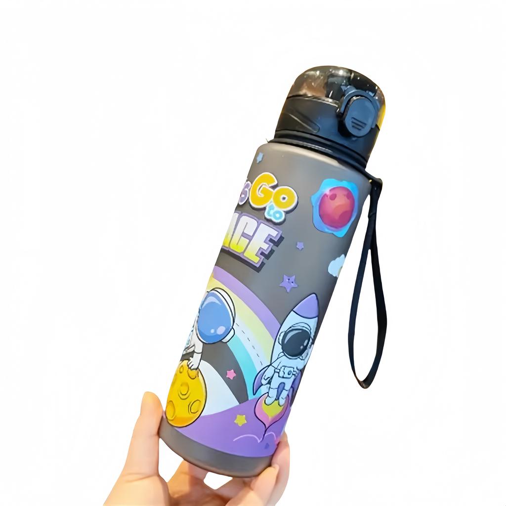 700ml Cosmic Astronaut Themed Cartoon Water Bottle BPA-Free Leakproof Flip Lid Carrying Strap Portable Adorable Activities Cup