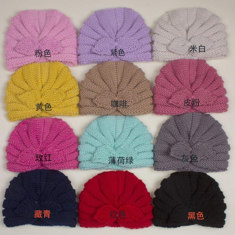 Autumn and winter new children's wool rabbit ear hat, baby solid color knitted wool hat, baby hat
