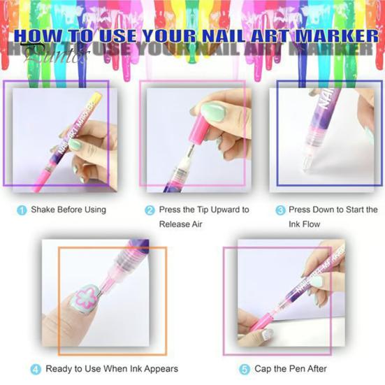 Nail Design Pens 12Pcs Art 3D Quick Dry 0.5MM DIY Gel Acrylic Markers Set Paint Point Graffiti Dotting Liner Pen Drawing Painting Tools