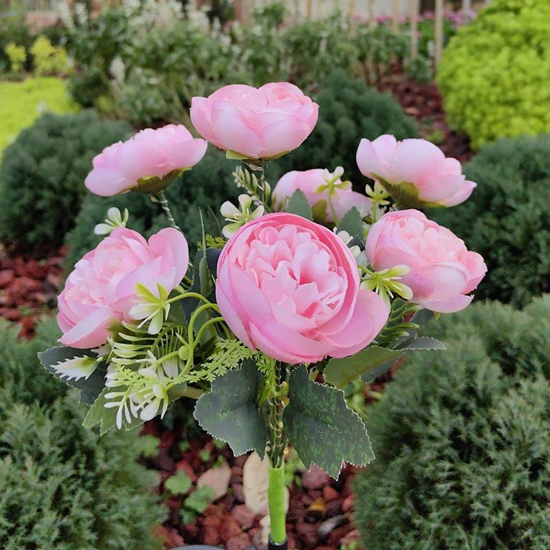 7-Head Solar-Powered LED Camellia  Lights Flower Garden Decor Outdoor Pathways Landscaping Light Lawn Decorative Atmosphere Ligh