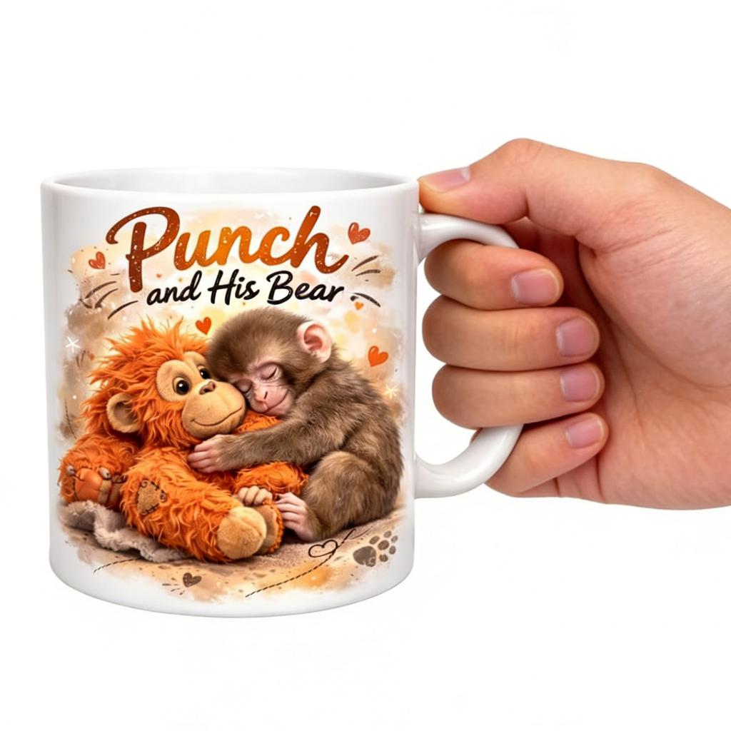 11oz Ceramic Punch Monkey Mug Cute Monkey with Orangutan Design Personalized Ceramic Coffee Cup for Family and Loved Ones