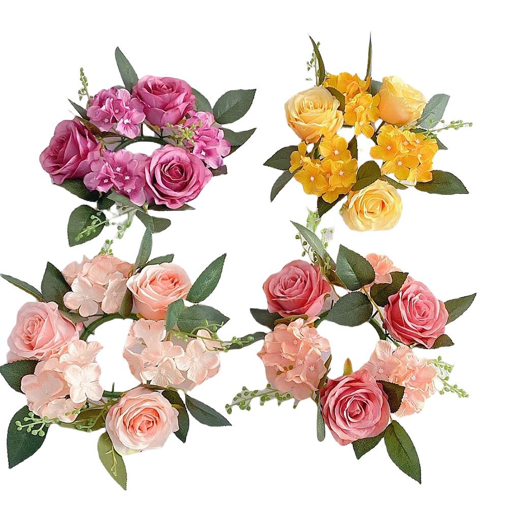 European Simulation Rose Wreath 20Cm Candlestick Wreath Christmas Decoration Window Props Table Wedding Arrangement Fake Flower