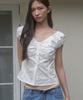 SIGREAT Cap Sleeve Flower Blouse_White