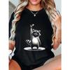 Oversized T Shirt Black Raccoon With Sunglasses And Peace Sign Print Casual Streetwear For Women