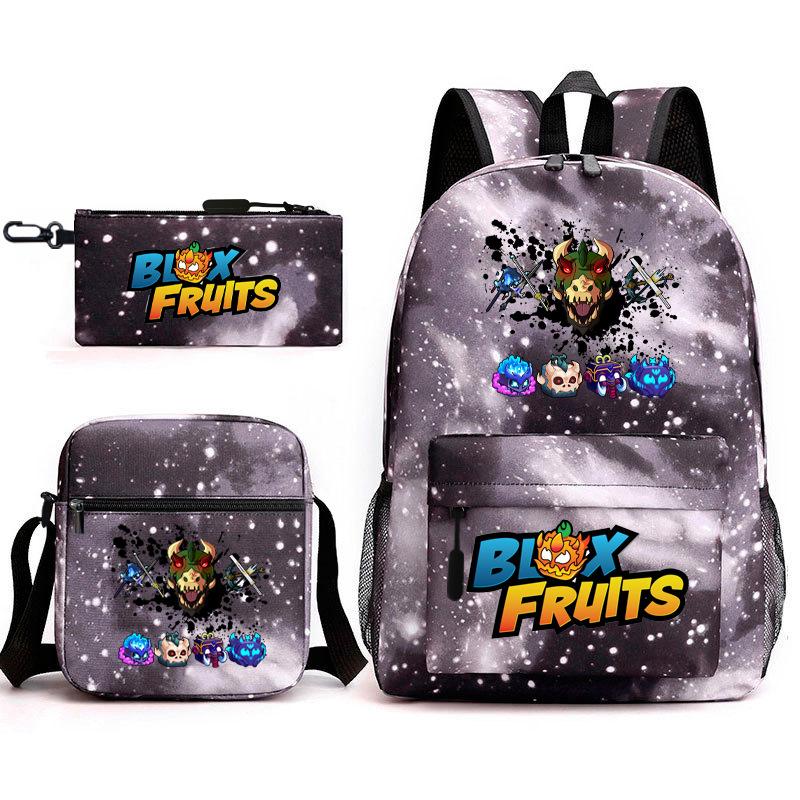 Mochila Escolar para Adolescentes Jogo Blox Fruits Fruta do Demônio Escola Primária Estrela Pintura Térmica Conjunto de 3 peças